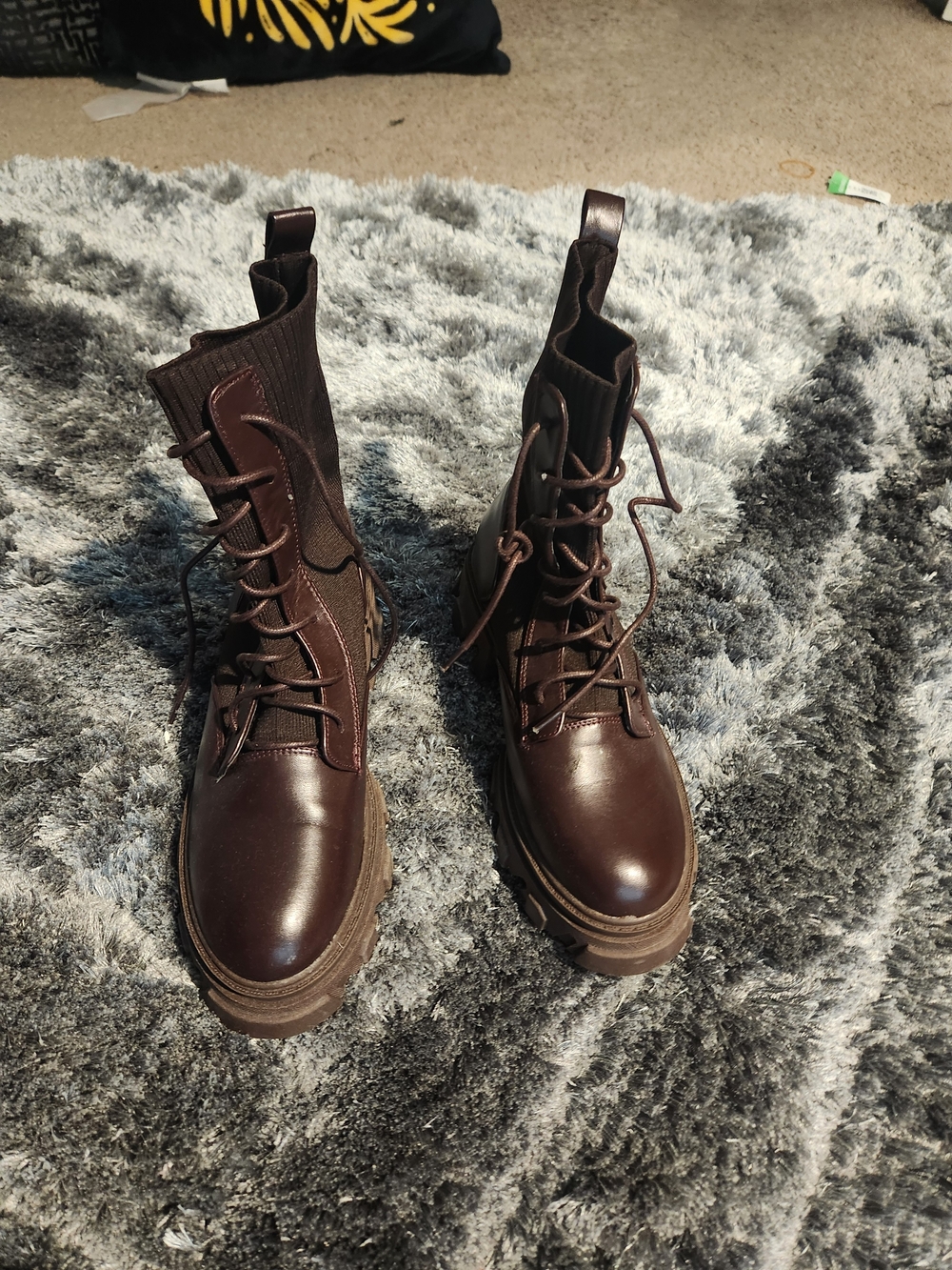 EGO Women's Chocolate Brown Lace-Up Platform Ankle Booties